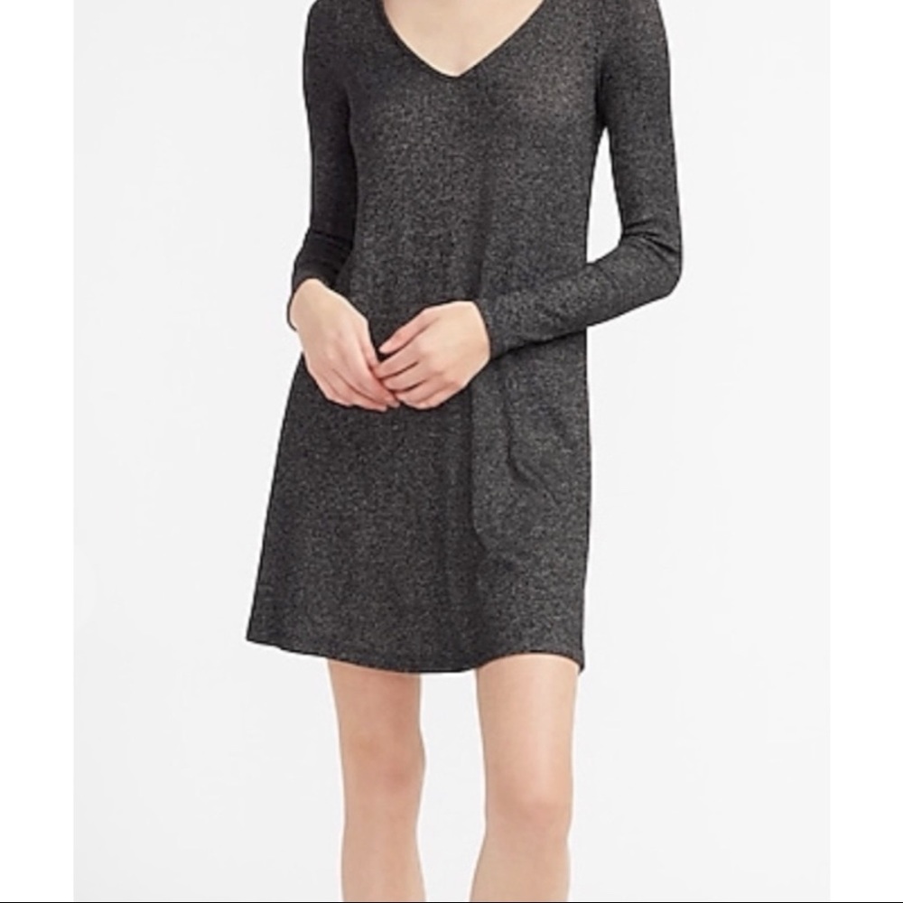 Express Long Sleeve Grey V Neck Dress